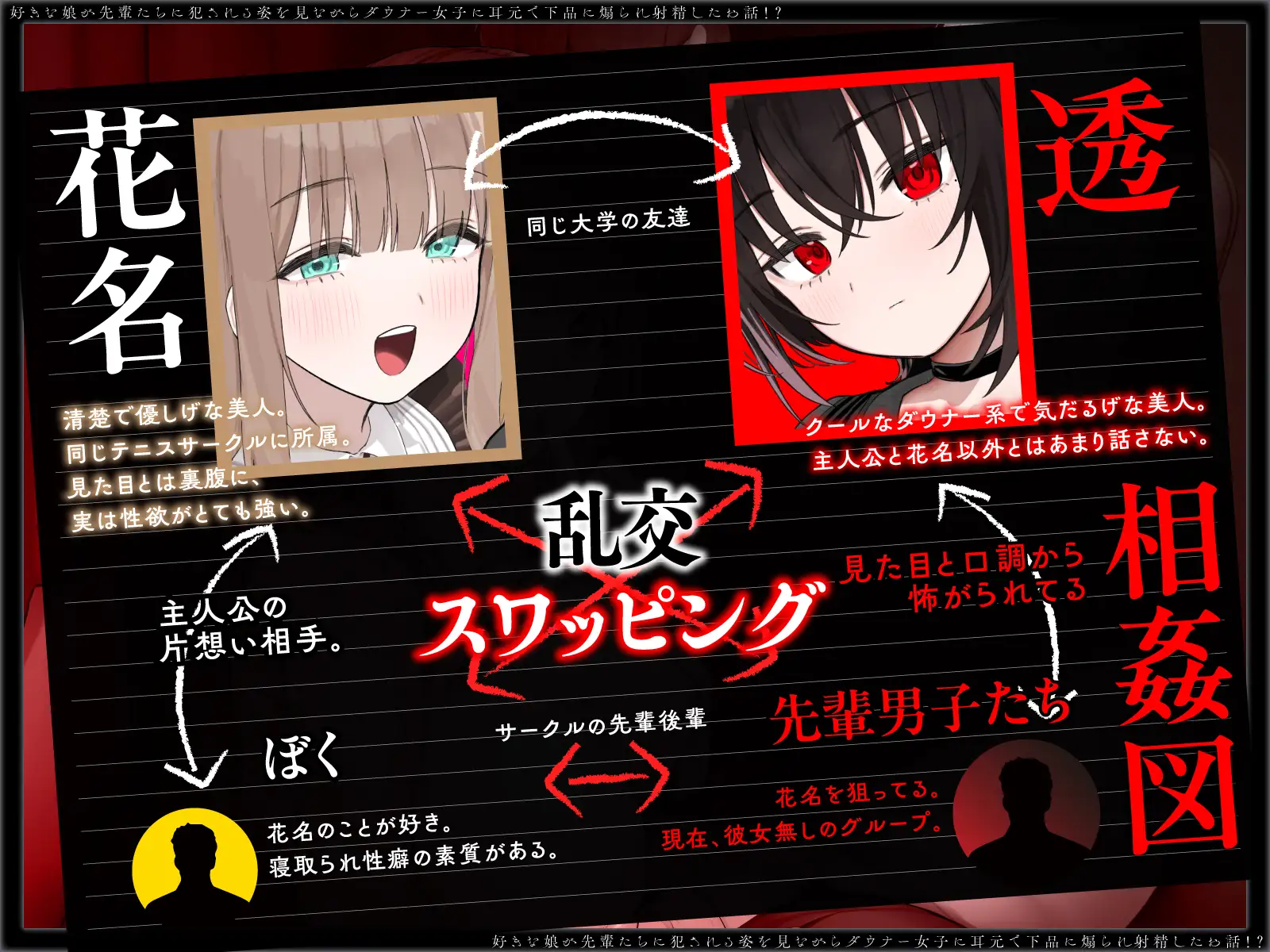 【NTRヤリサー合宿×スワップ】好きな娘が先輩たちに犯される姿を見ながらダウナー女子に耳元で下品に煽られ射精したお話!?【淫語♡囁き♡背徳感♡】