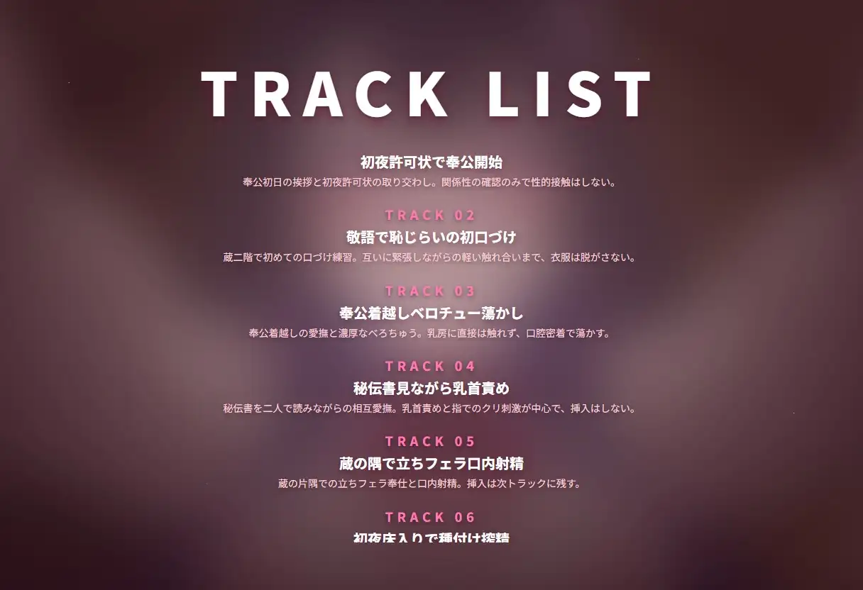 【ダウナー敬語×初夜許可状】薬師見習い娘の若旦那さま蔵二階どすけべ奉公 ～朝までずっと種付け初夜♡～(全89分)