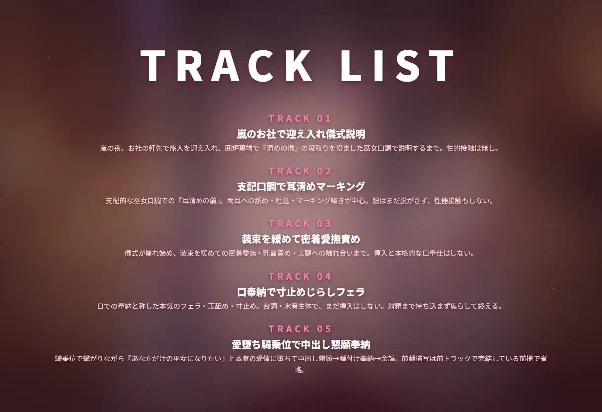 【支配耳舐め×愛堕ち巫女】嵐のお社で清めの儀×中出し懇願奉納 ～最初は儀式、最後はあなただけの種付け祈願♡～(全48分)