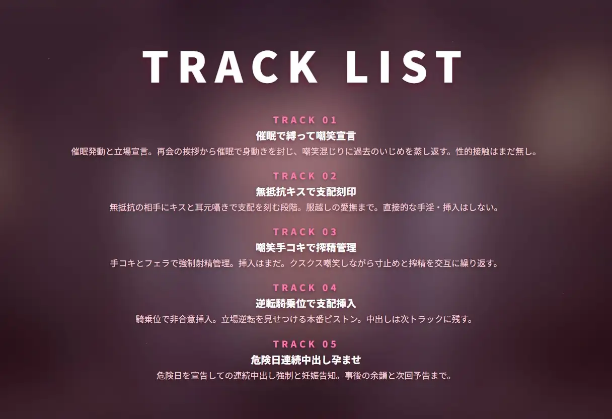【催○陵○×嘲笑搾精】見下しダウナー復讐JKの立場逆転わからせ孕ませ ~元いじめっ子を危険日連続中出しで完全堕とし♡~(全59分)
