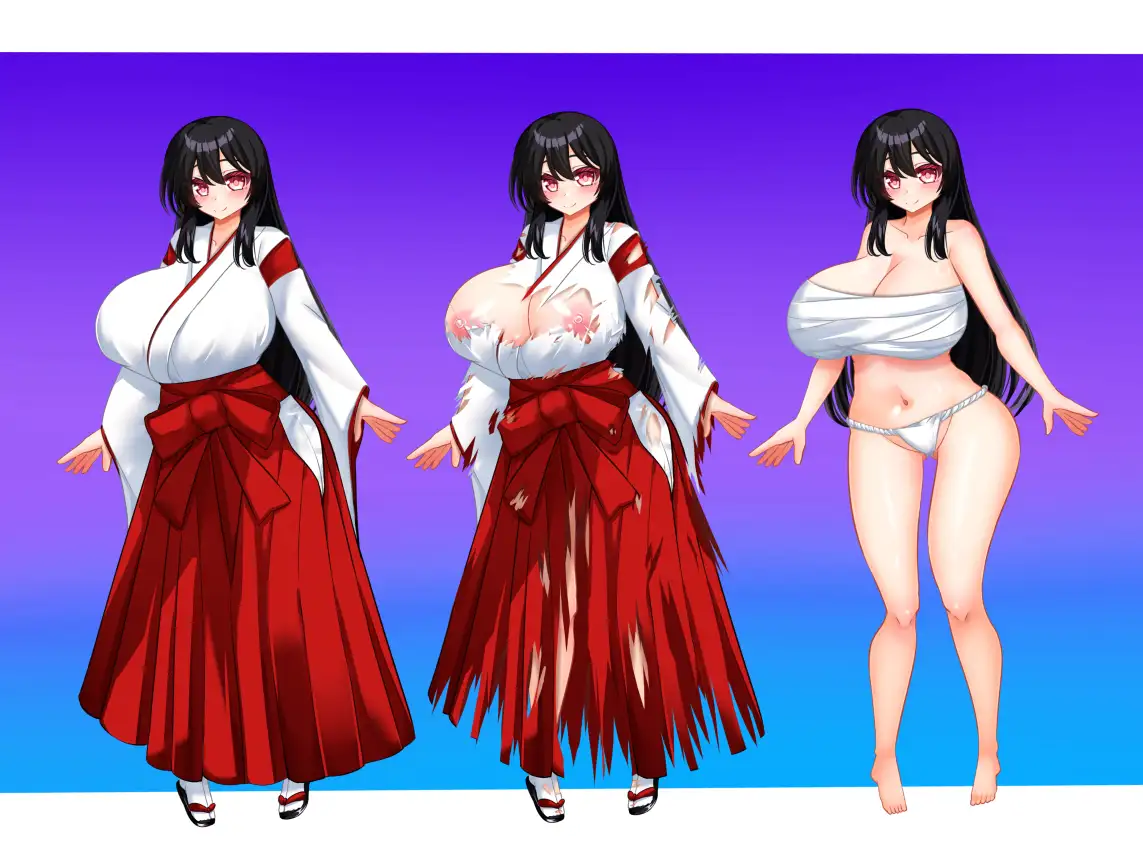 立ち絵素材 黒髪の女の子(巫女・サラシ差分)