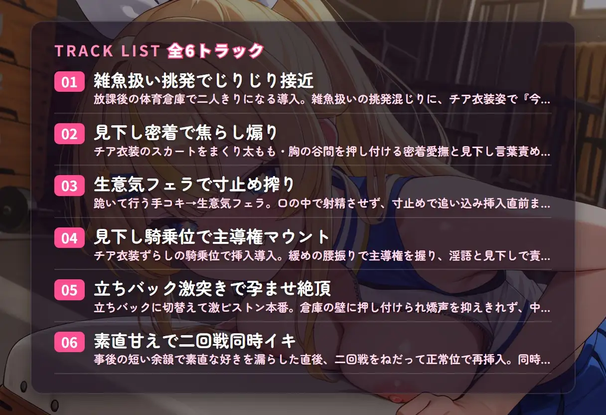 【見下し淫語×ガン突き孕ませ】生意気チアJKの雑魚扱い射精管理～放課後倉庫で見下し中出し懇願堕ち♡～(全71分)