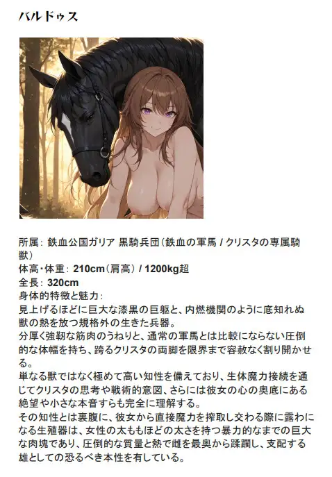 黒馬の花嫁 ～気高き理性が快楽に溶ける、獣の燃料と化した女戦士の至福～