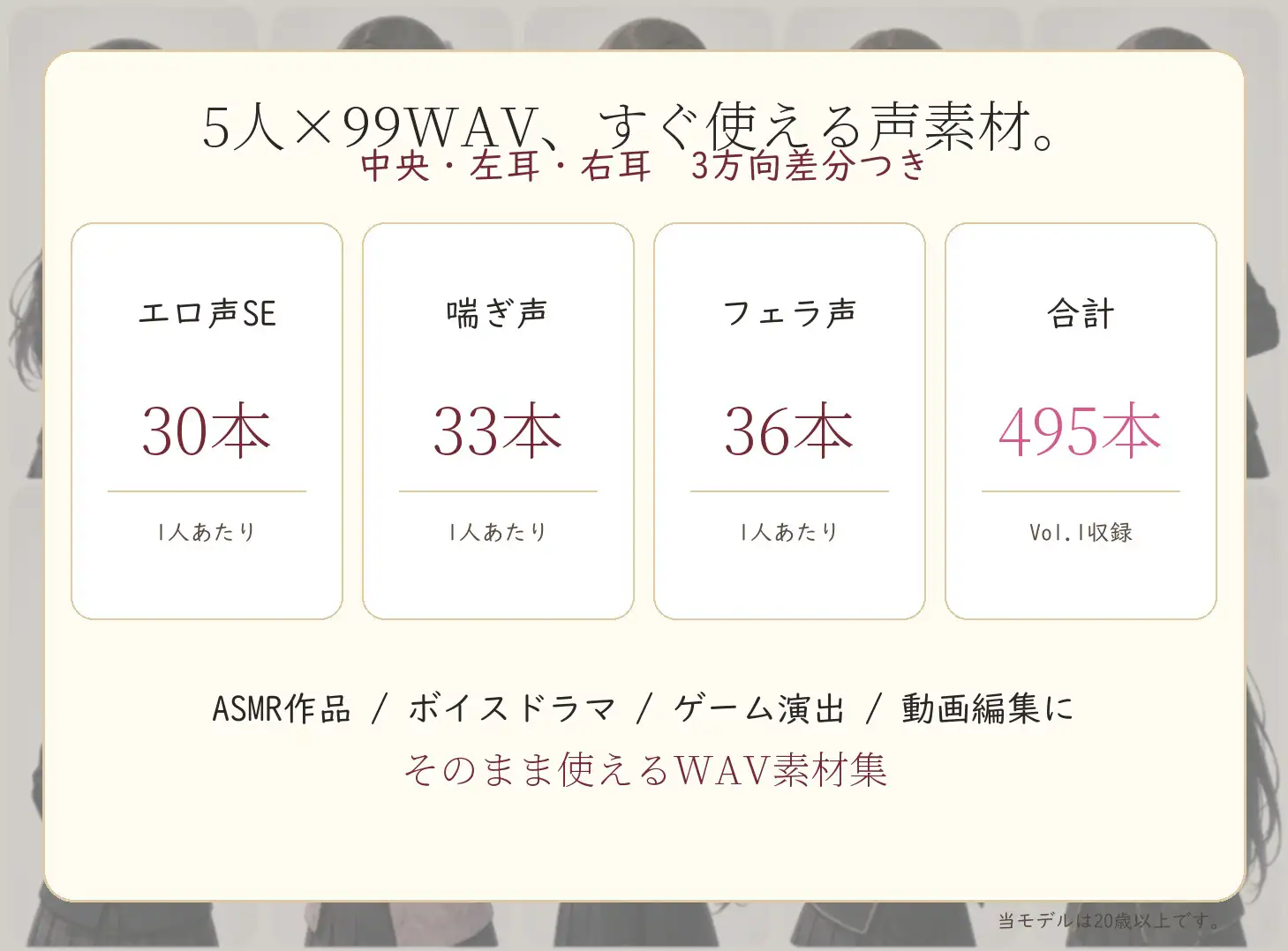 清楚系ヒロイン5人の裏オプション 喘ぎ声・フェラ声素材集 Vol.1 WAV495本