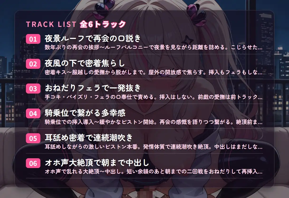 【密着耳舐め×連続潮吹き】発情体質ギャル幼馴染の夜景ルーフ再会えっち ～オホ声イキ狂い朝まで中出しおねだり♡～(全58分)