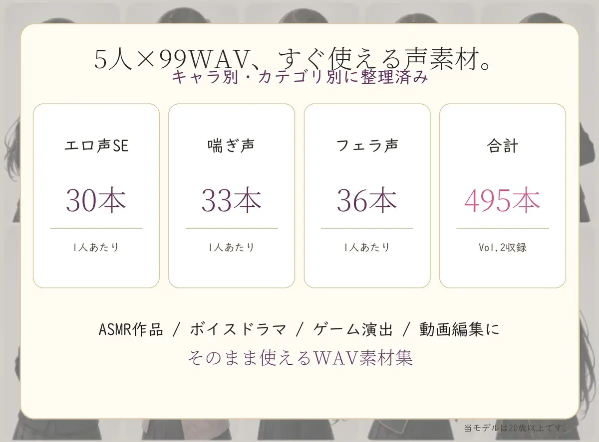清楚系ヒロイン5人のないしょの放課後 喘ぎ声・フェラ声素材集 Vol.2 WAV495本