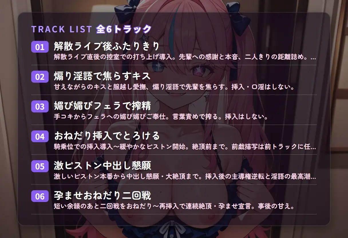 【媚び媚び奉仕×中出し懇願】解散ライブ後の地下アイドル後輩がたった一人の先輩に堕ちる ～朝まで孕ませおねだり♡～(全54分)