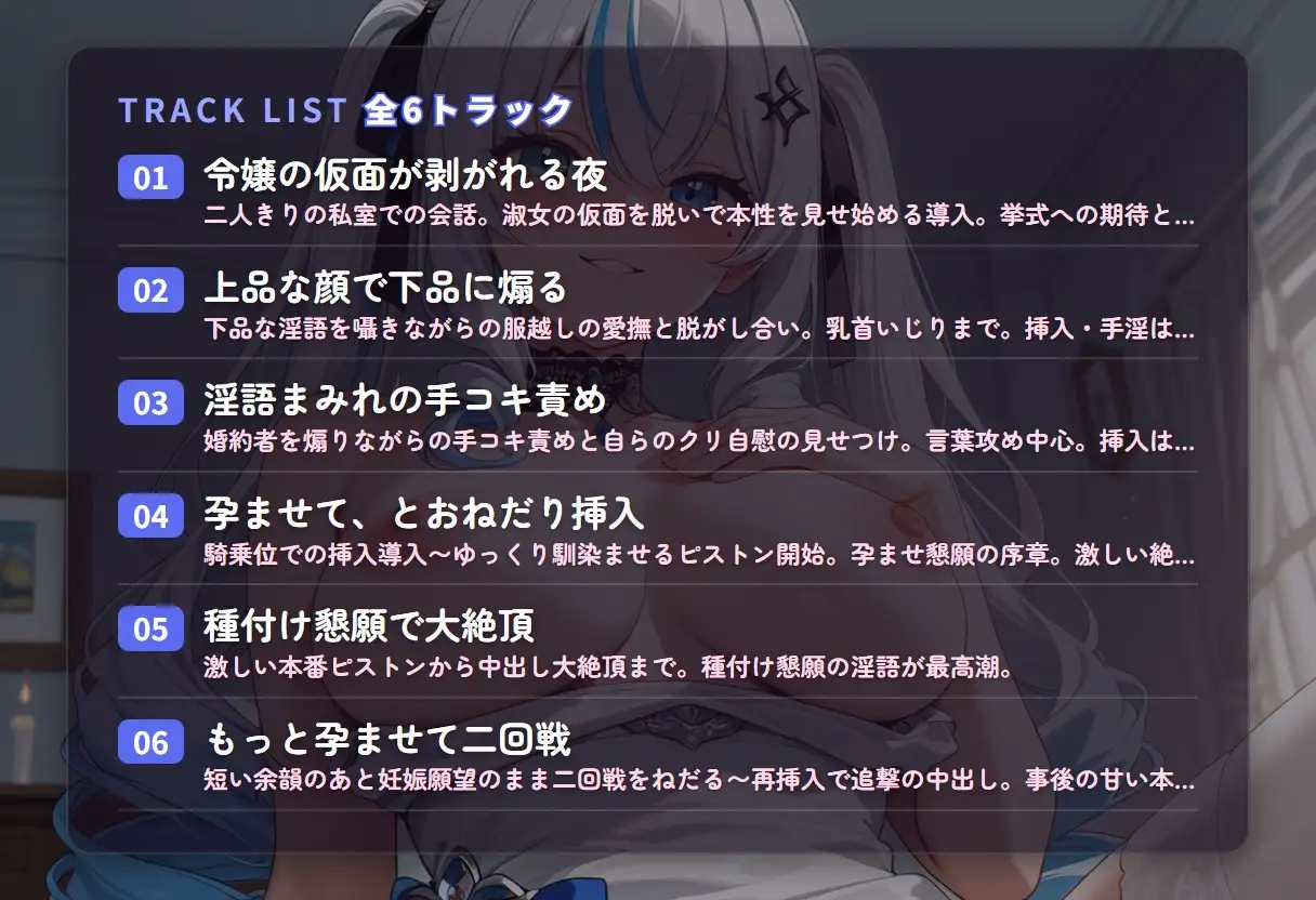 【淫語ギャップ×孕ませ懇願】完璧令嬢の仮面うらドスケベ種付けおねだり ～上品な顔で下品に搾られて中出し交尾♡～(全47分)