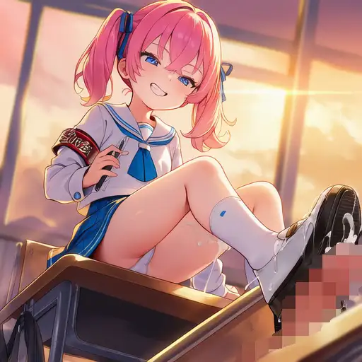 メ○ガキ風紀員に足コキされる!裸を撮影されてもう逃げられない!屈辱のつばかけ!