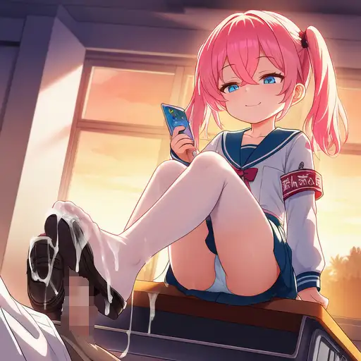 メ○ガキ風紀員に足コキされる!裸を撮影されてもう逃げられない!屈辱のつばかけ!