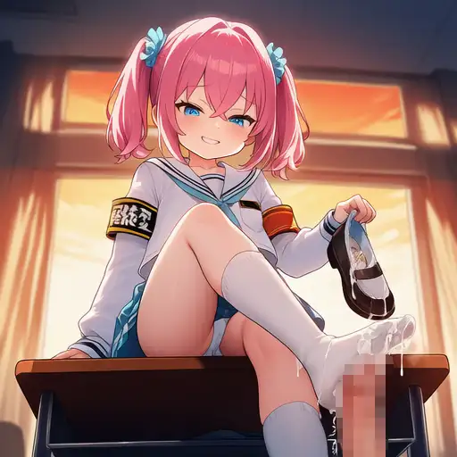 メ○ガキ風紀員に足コキされる!裸を撮影されてもう逃げられない!屈辱のつばかけ!