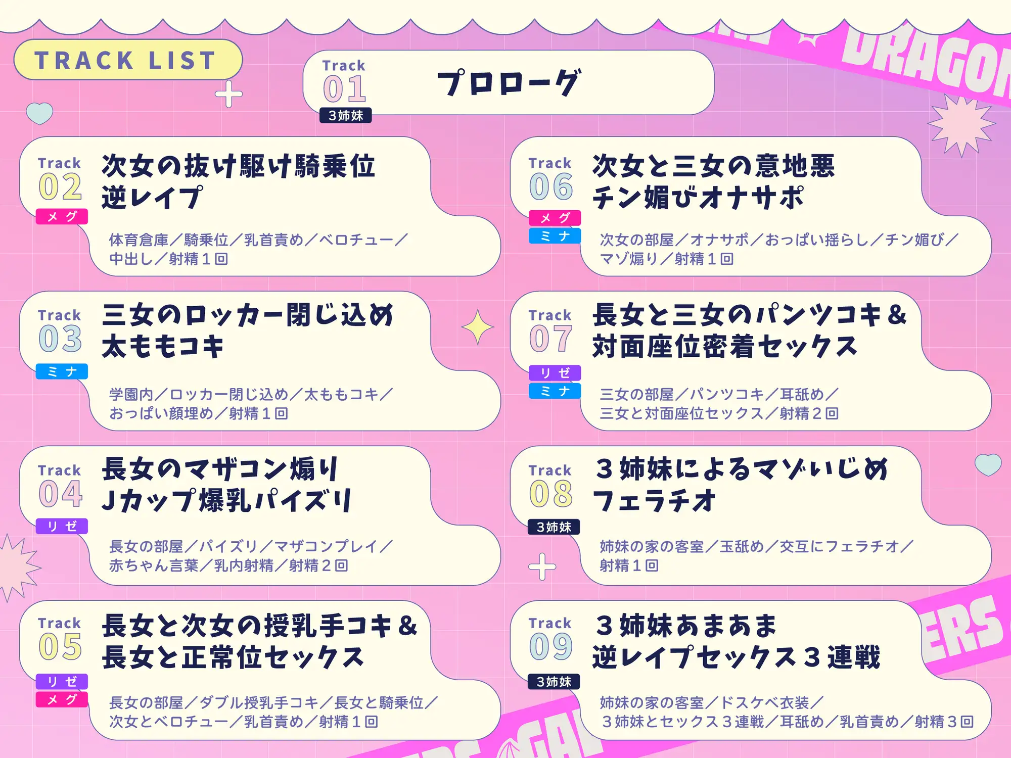 【3時間超え】ドラゴン娘3姉妹ギャルの愛の巣づくり♡~長身貴族ドラゴン娘3姉妹ギャルのマゾオス捕食えっち~【オホ声逆レ〇プ】