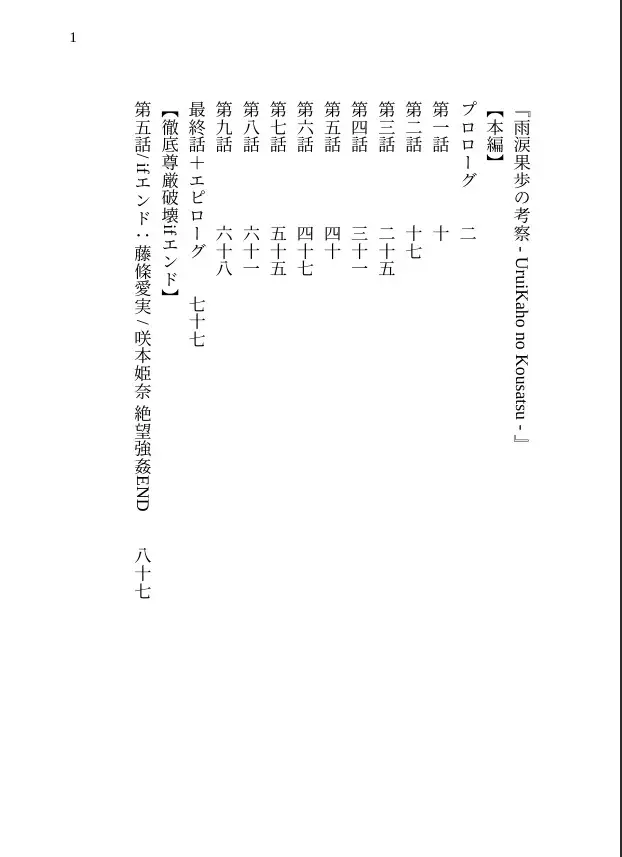 【本編&徹底尊厳破壊ifエンド収録】『雨涙果歩の考察 ―被害者:咲本姫奈/藤條愛実』