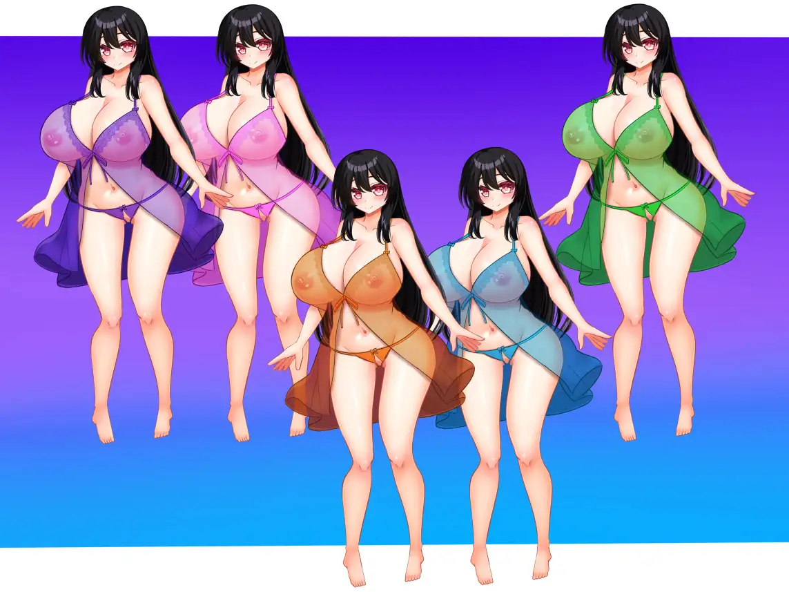 立ち絵素材 黒髪の女の子(スーツ・スケスケ下着差分)