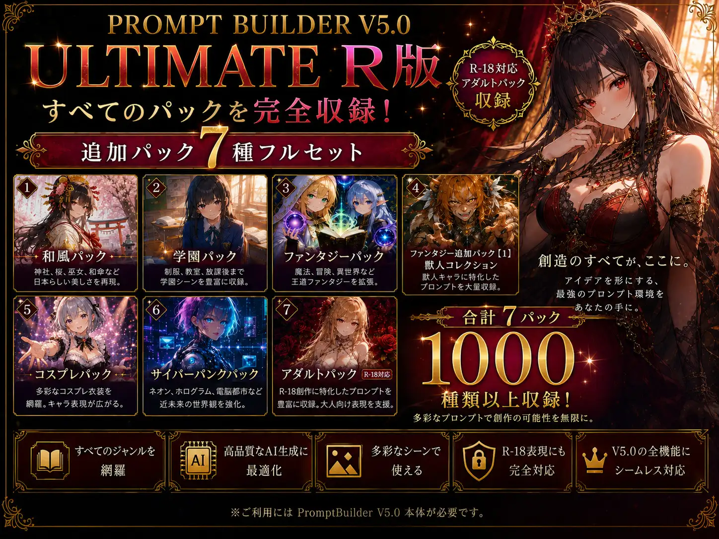 PromptBuilder V5.0 Ultimate R|成人向けAIイラスト用プロンプト生成・整理ツール