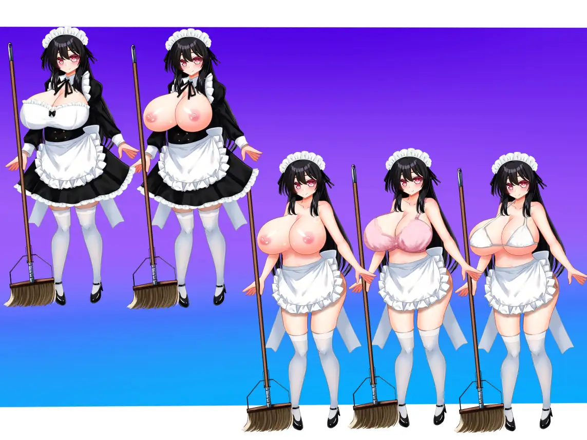立ち絵素材 黒髪の女の子(サキュバス・メイド差分)