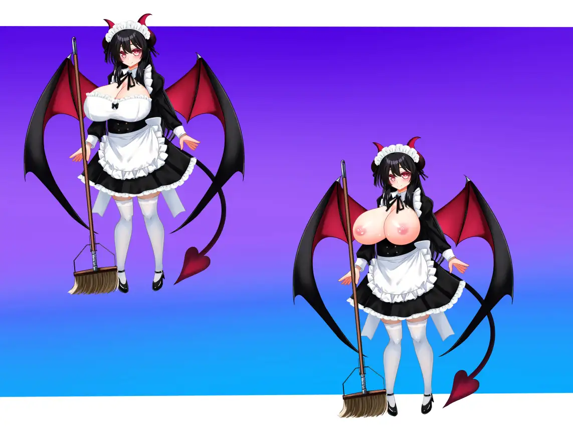 立ち絵素材 黒髪の女の子(サキュバス・メイド差分)