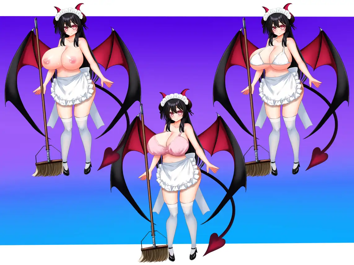 立ち絵素材 黒髪の女の子(サキュバス・メイド差分)