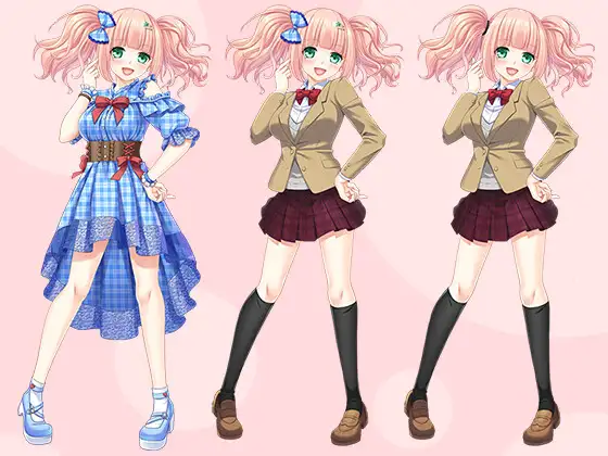 【立ち絵素材R18】ツインテピンクの活発美少女アイドル フルセットPSDパック