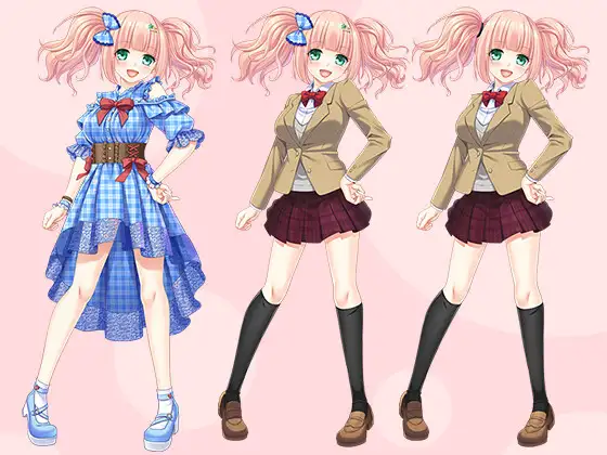 【立ち絵素材R18】ツインテピンクの活発美少女アイドル フルセットPSDパック