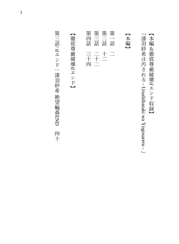 【本編&徹底尊厳破壊ifエンド収録】『漆羽紗希は汚される ―被害者:漆羽紗希』