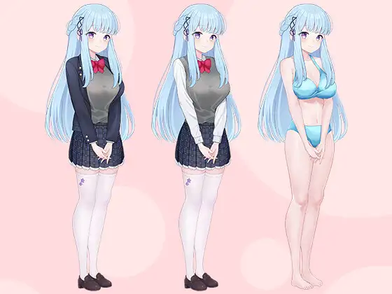 【立ち絵素材R18】水色ロングヘアの清楚な学生さん フルセットPSDパック