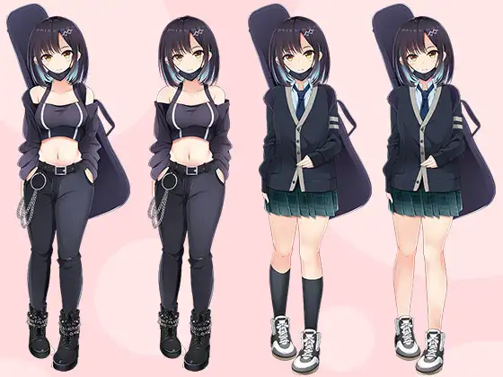【立ち絵素材R18】 謎めいたマスクバンド少女 フルセットPSDパック