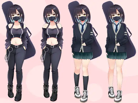 【立ち絵素材R18】 謎めいたマスクバンド少女 フルセットPSDパック