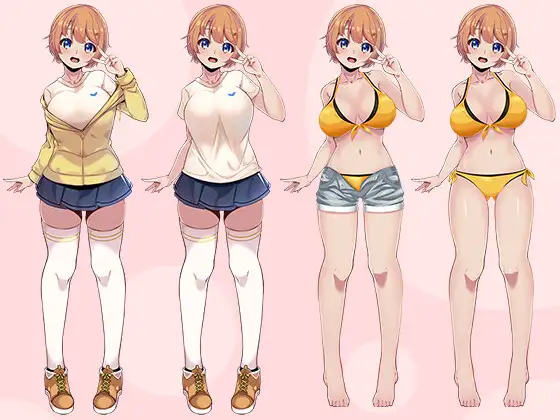 【立ち絵素材R18】 天真爛漫ショートカット巨乳美少女 フルセットPSDパック