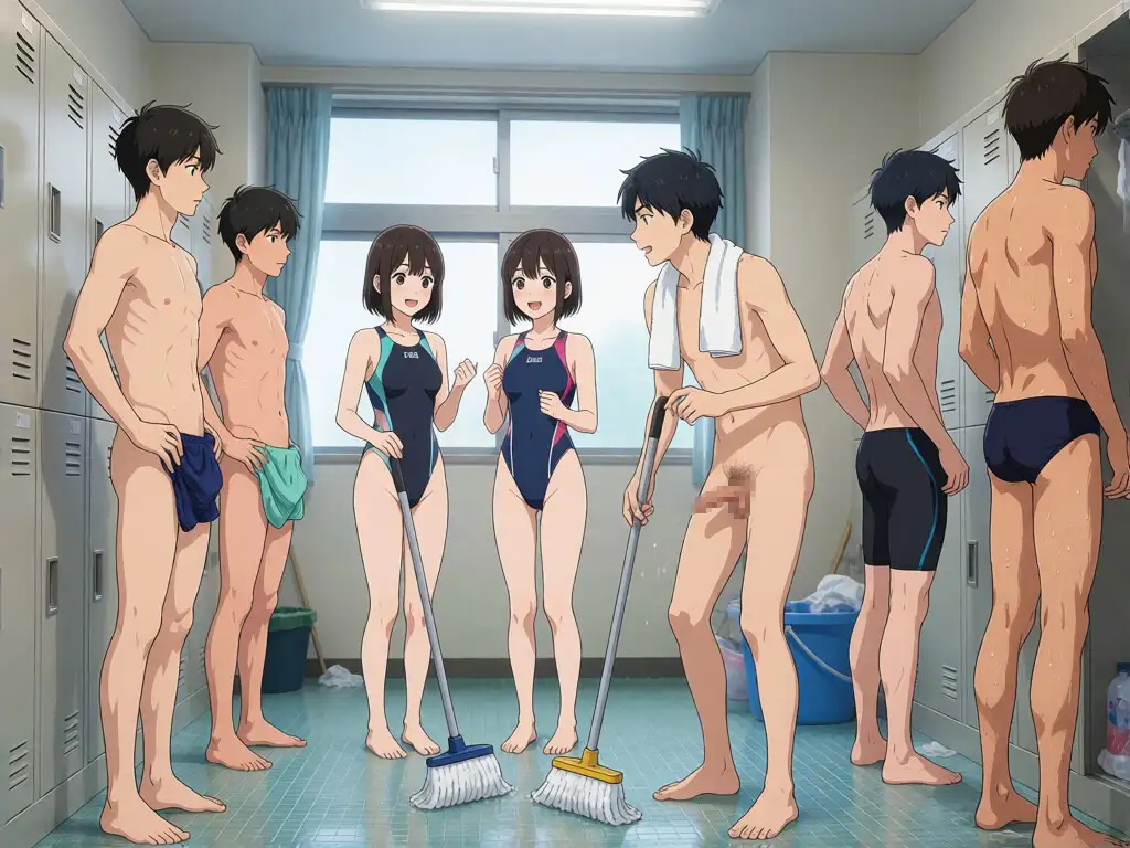 【CFNM&嫉妬勃起NTR】水泳部エロマネ彼女 ～幼馴染が男子更衣室でチンポを見て、宴会でフェラし、王様ゲームで挿入されるまで～