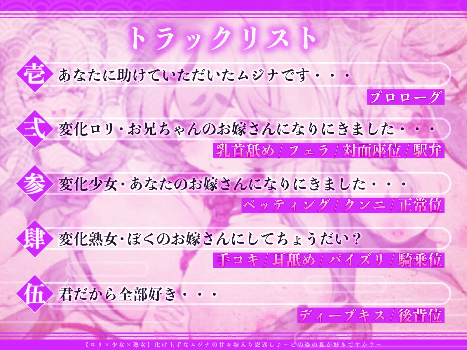 【○リ×少女×熟女】化け上手なムジナの甘々嫁入り恩返し♪〜どの姿の私が好きですか?〜【KU100収録】
