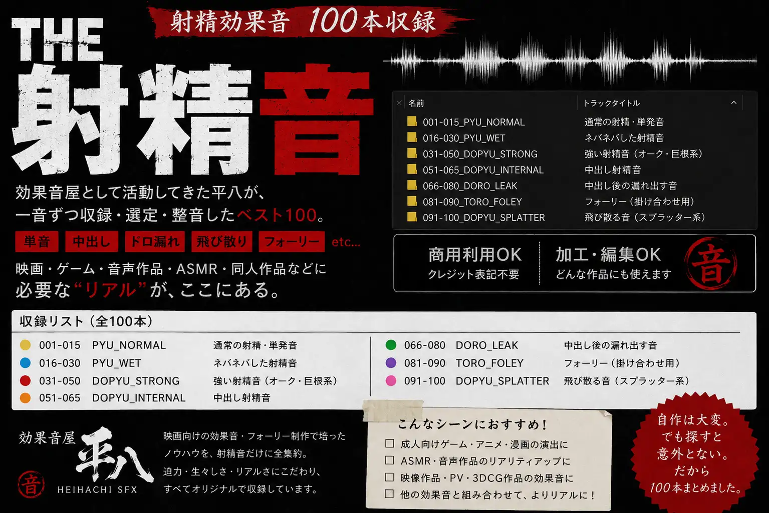 THE 射精音【射精効果音100本収録|汁音SE・絶頂SE・著作権フリー・効果音素材】