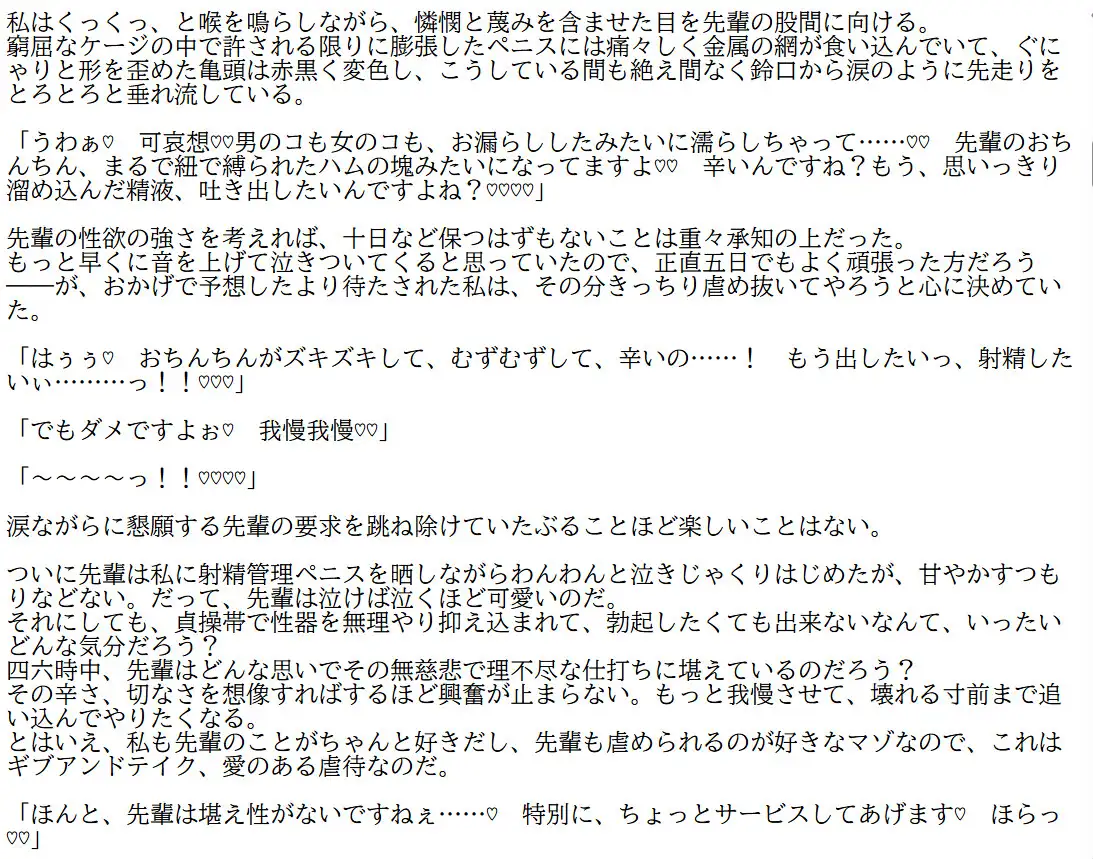 私の先輩(前編)―マゾでフタナリの先輩を貞操帯射精管理で百合調教する
