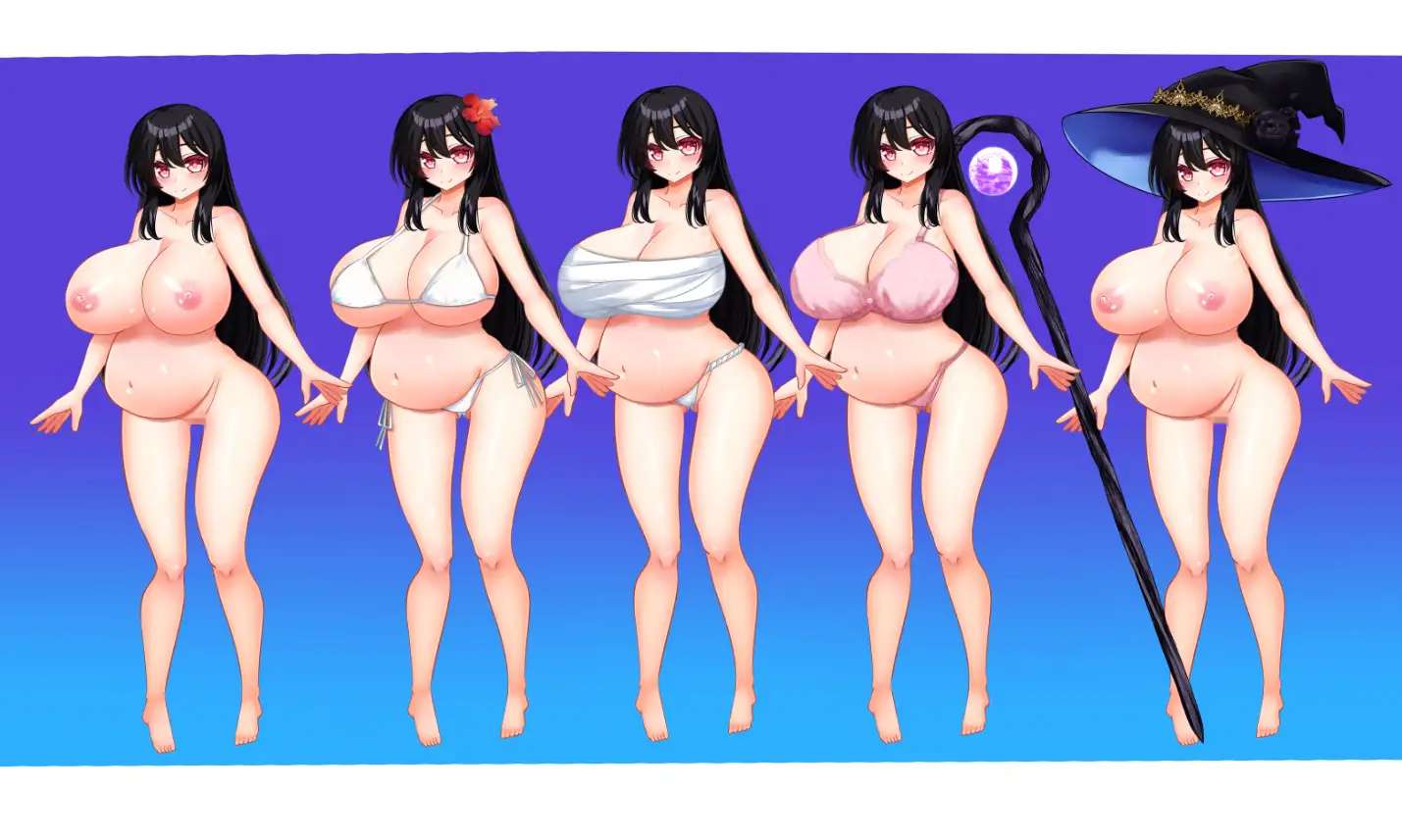 立ち絵素材 黒髪の女の子(ボテ腹)