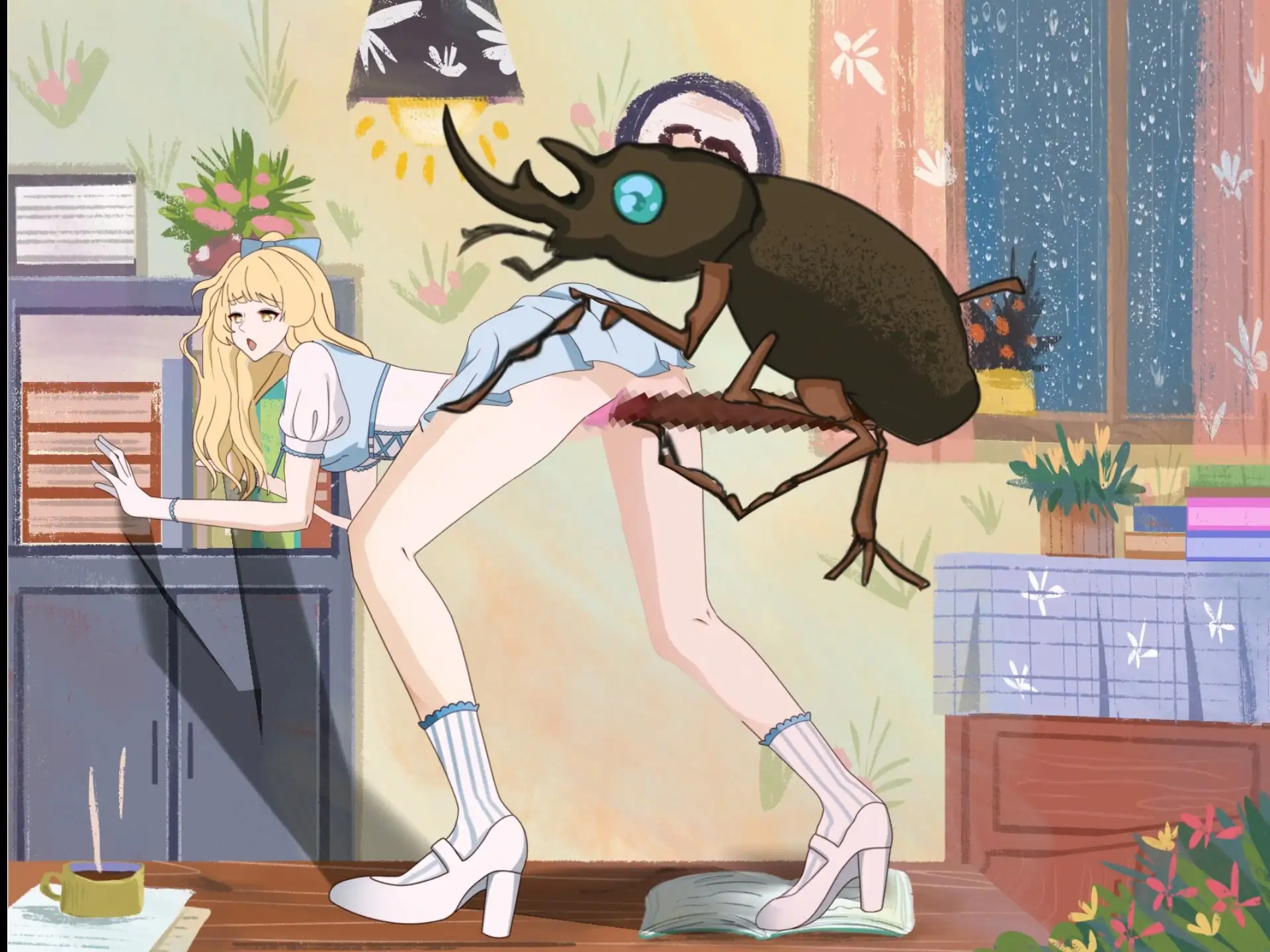 金髪のメイド娘が、大きな目と角を持つ「KGG」に激しく犯され、中出しされる