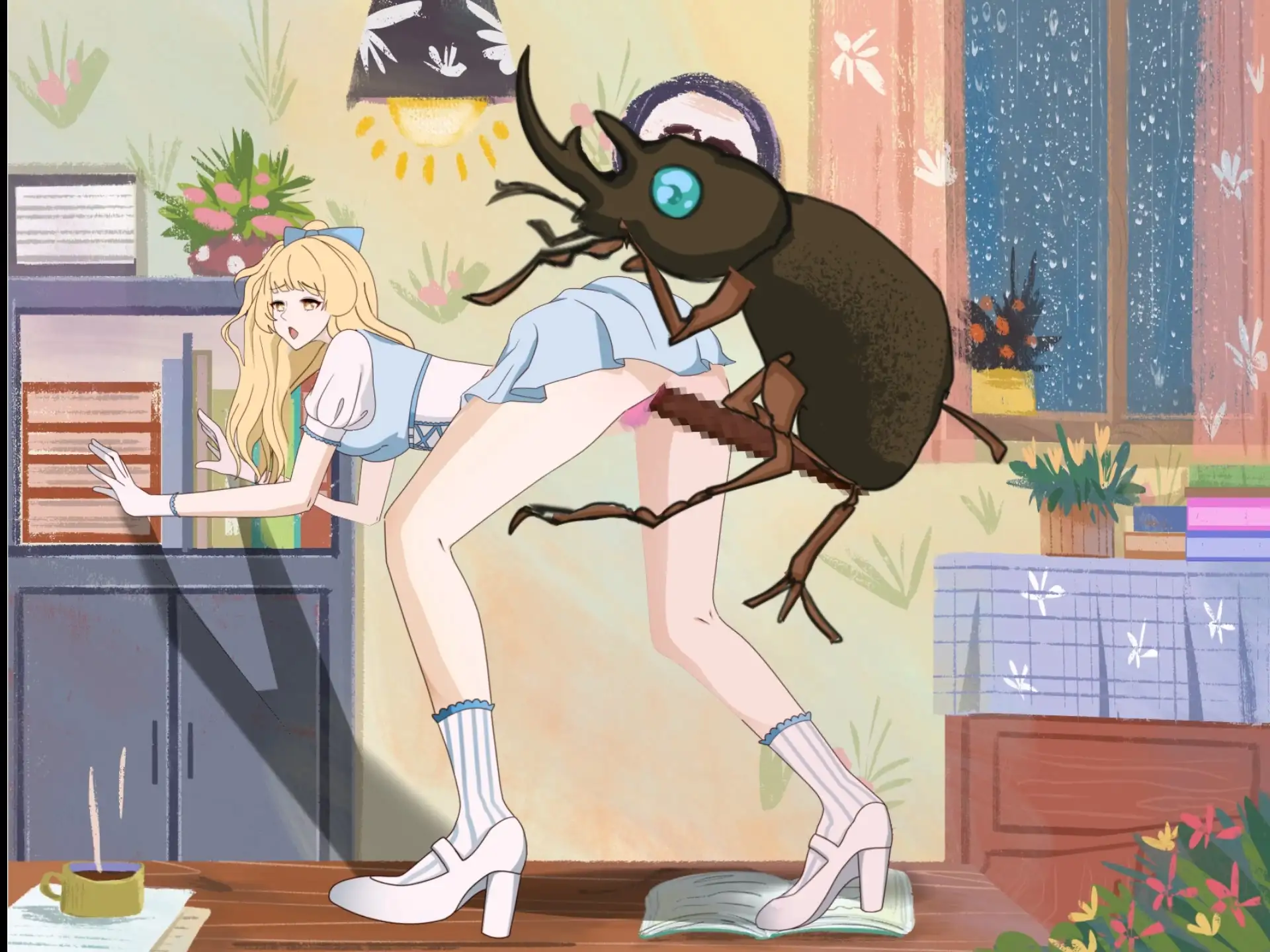 金髪のメイド娘が、大きな目と角を持つ「KGG」に激しく犯され、中出しされる
