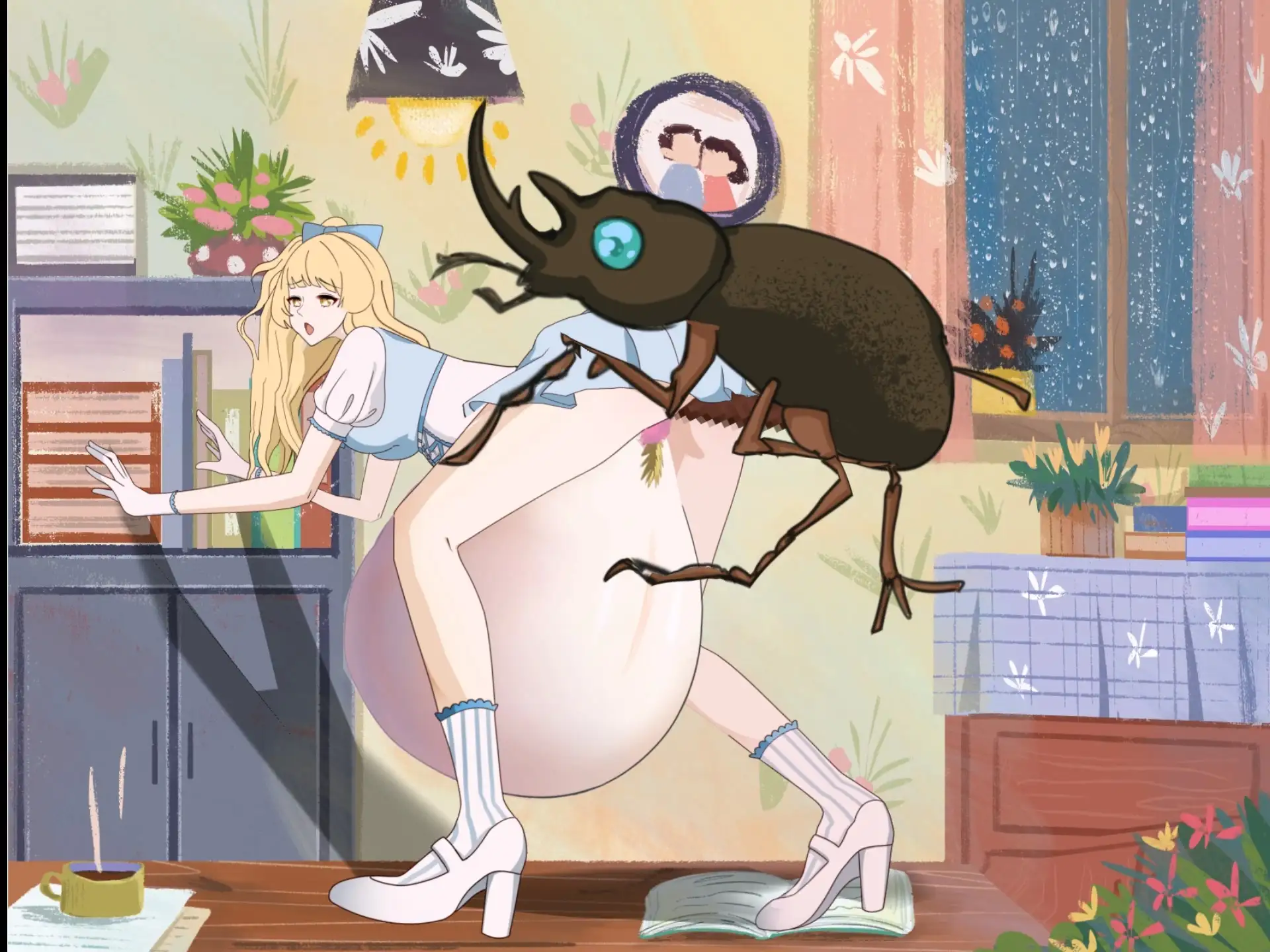 金髪のメイド娘が、大きな目と角を持つ「KGG」に激しく犯され、中出しされる