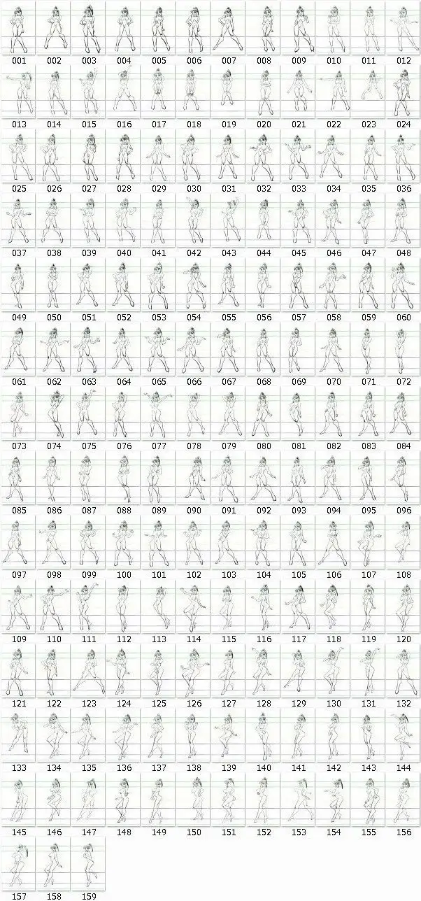 440円■立ち絵、基本ポーズ集 159個。不●火舞でわかる90年代の画風、骨格。トレスなど可