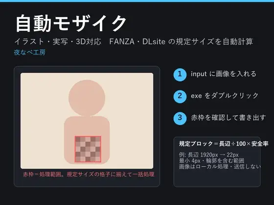 自動モザイク|CG集の修正サイズを自動計算して一括処理(イラスト・実写・3D)
