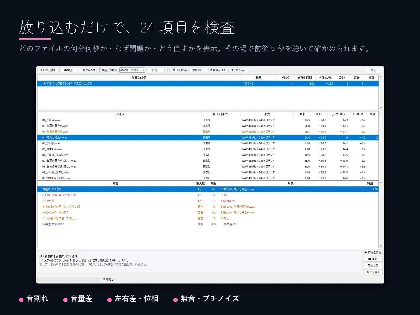 ミミケン ―音割れ・音量差・SEなし版の抜けを発売前に見つける、音声作品の入稿前チェッカー―
